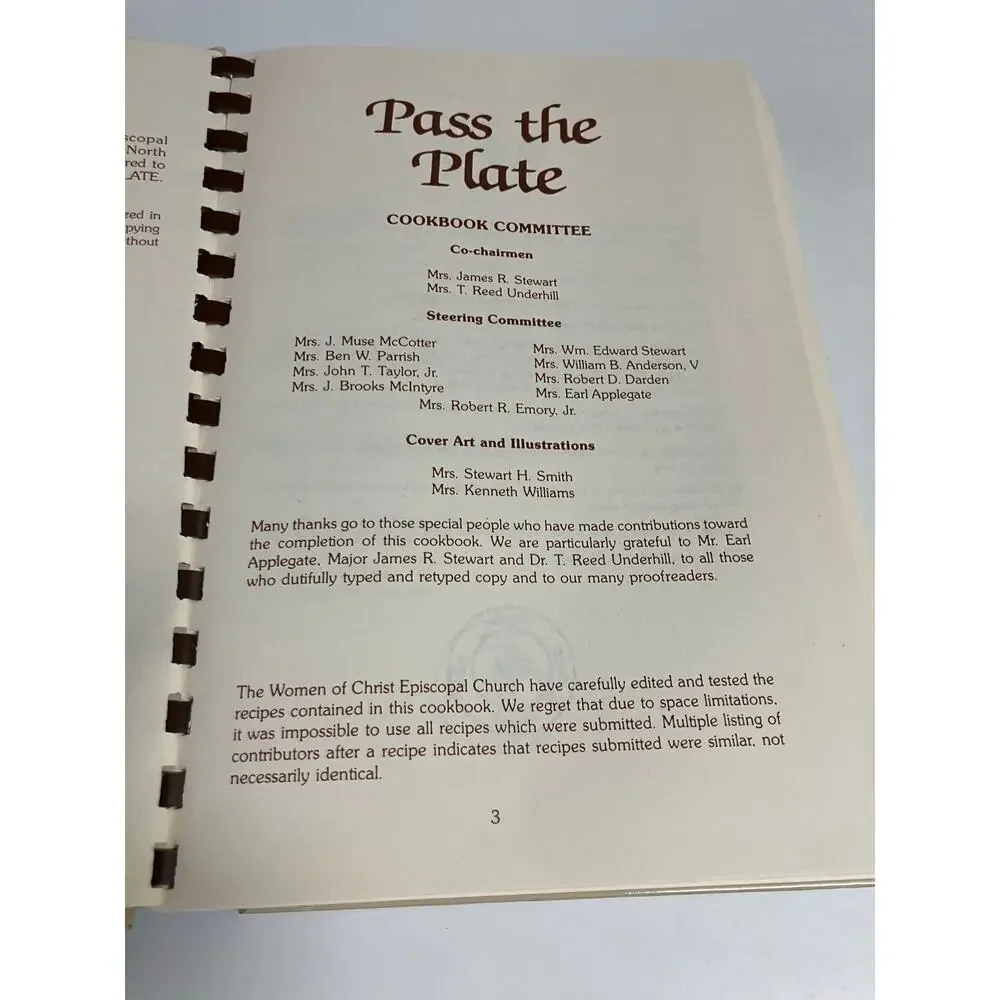 Pass the Plate Cookbook 1981 Christ Episcopal Church New Bern‎ NC Spiral